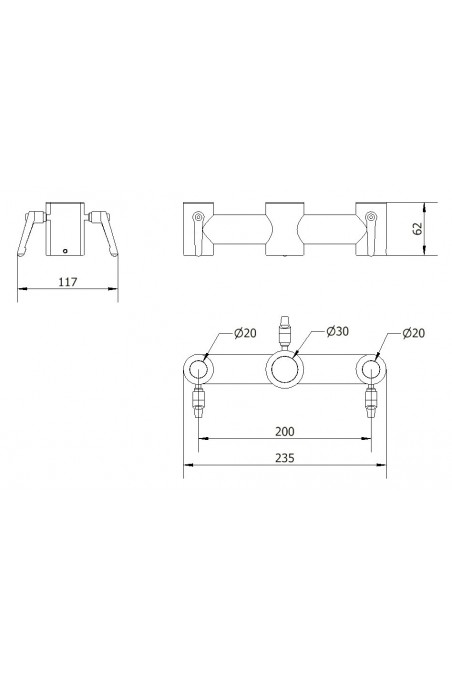 Clamping bracket, double for Ø20x30x20 mm pipe for mounting IT equipment, JB 62-00-00, by JB Medico