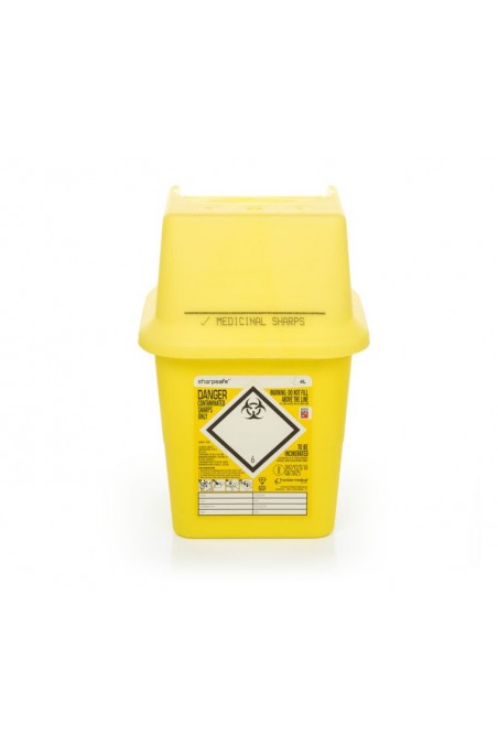 Kanyleboks, Sharpsafe, firkantet, gul, 4 liter, JB 228-110, af JB Medico