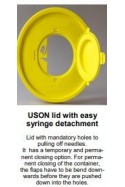 USON, cubo de agujas blanco, tapa de bisagra amarilla con ventilación de agujas, 21l, JB 31-535-20-01 by JB Medico