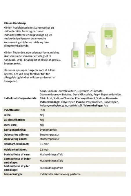Klinion, håndsæbe liquid, uden parfume, 1000 ml, JB 72-887-10-01 af JB Medico