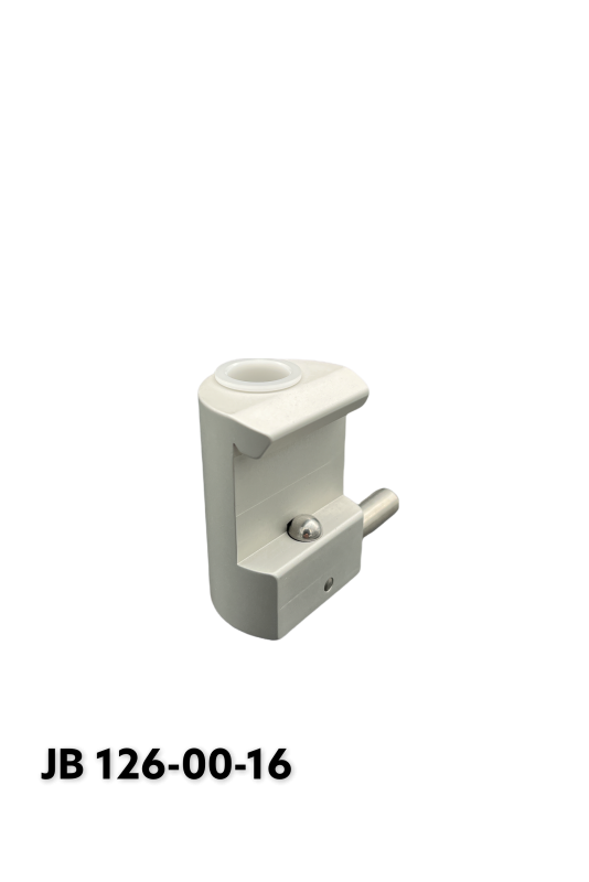 Slide clamp for medical lamps with ball clasp, Ø18mm hole, and plastic bush with bush hole Ø16mm. JB 216-00-16