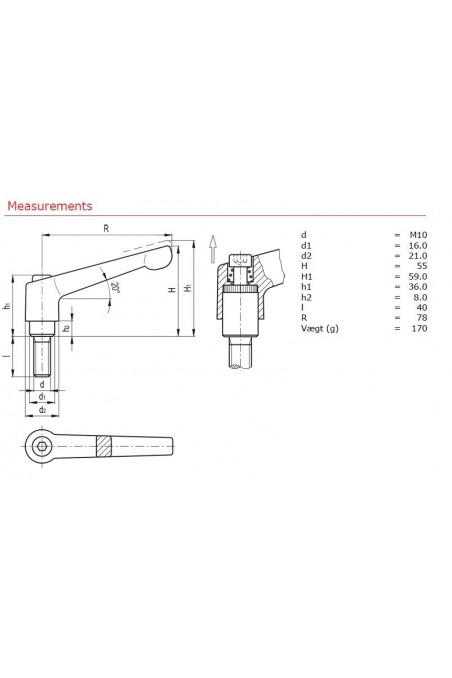 Manivela de bloqueo, acero inoxidable, M10X40 mm. JB 46-00-00 por Jb Medico