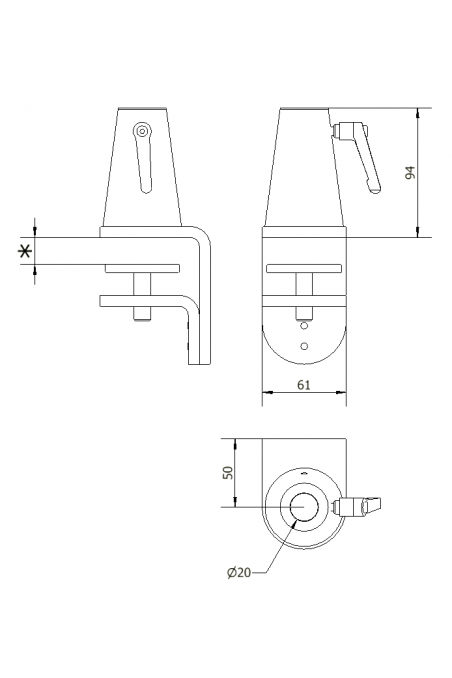 Standard Clamp Desk Mount, Ø20mm shaft. JB 90-00-00, by JB  Medico