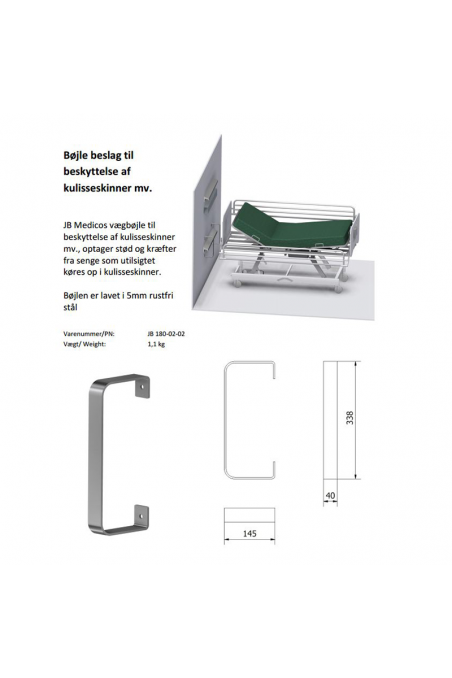 SOPORTE DE PARED PARA LA PROTECCIÓN DE RIELES DE EQUIPOS MÉDICOS, AISI 304, JB 180-02-02 por JB Medico