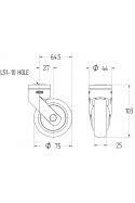 Swivel castors 75 mm. Stainless steel (Levina) Grey, 5220PJP075L51-10 7001 by JB Medico