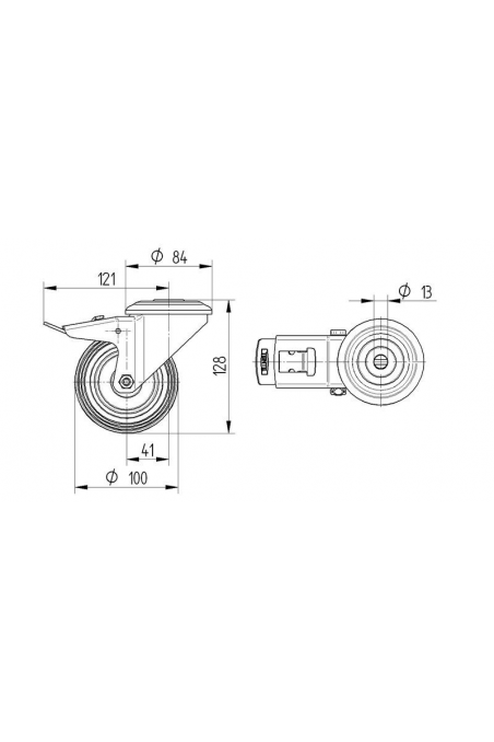 Drejeligt hjul m/ bremse, varmefast gummi, Ø100 mm, Rustfri 8477IDG100P30-13 af JB Medico