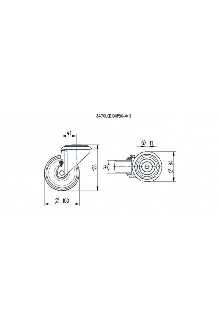 Roue pivotante sans frein, caoutchouc résistant à la chaleur, Ø100 mm, acier inoxydable 8470IDG100P30-13 de JB Medico