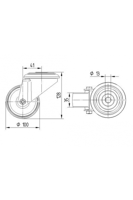 Alpha stainless, swivel wheel without brake, heat-resistant rubber, Ø100 mm. 8470BOG100P30-13, by JB Medico