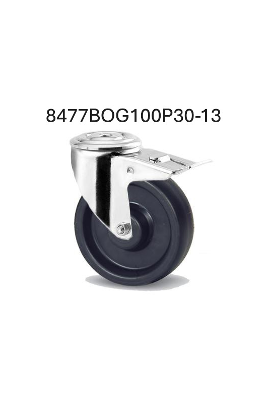 Alpha stainless, swivel wheel with brake, heat-resistant rubber, Ø100 mm, 8477BOG100P30-13 by Jb Medico Alpha stainless, swivel wheel with brake, heat-resistant rubber, Ø100 mm, 8477BOG100P30-13 by Jb Medico